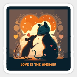 love is the answer, cat and rat Sticker